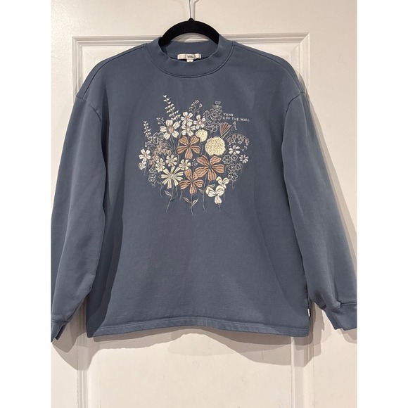 Vans Tops - Vans Off The Wall Blue Embroidered Floral Mock Neck Sweatshirt Women's Small